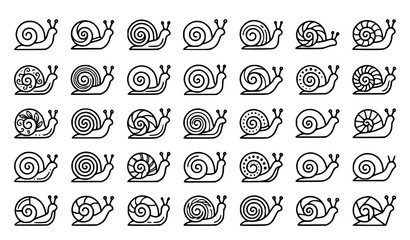 Minimal snail icon pack with elegant spiral shell outline designs in modern flat vector illustration style © Emdadul