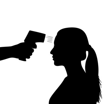Temperature check with infrared thermometer on woman silhouette