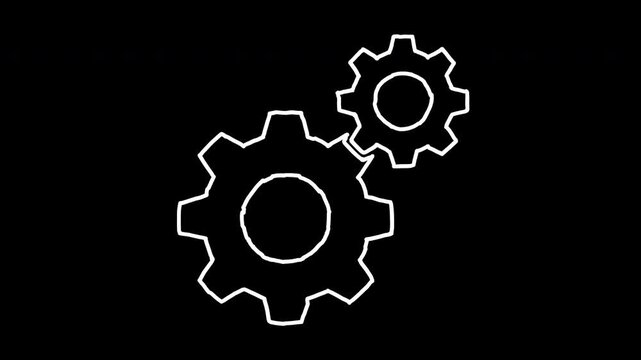 interlocking gears industrial project mechanism cogs machinery 4K Hand Drawn Animation with alpha transparent background
