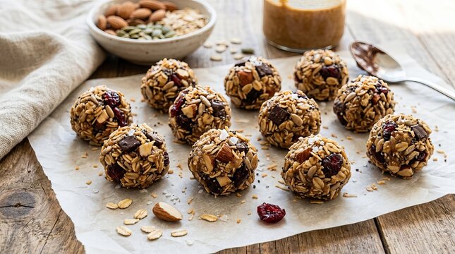 Healthy homemade energy balls with oats and nuts, a delicious and nutritious snack.