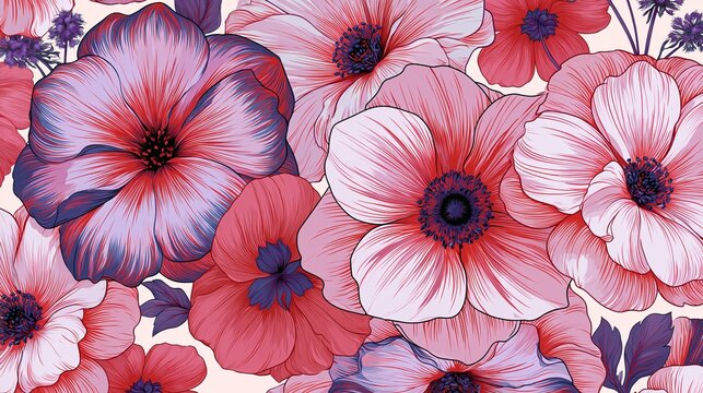 Flowers repeat smoothly in a drawing for a computer.