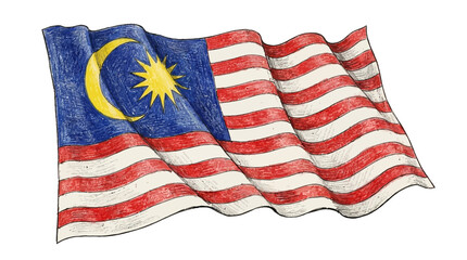 Obraz premium The Malaysian flag waves proudly outdoors in a cultural celebration event.