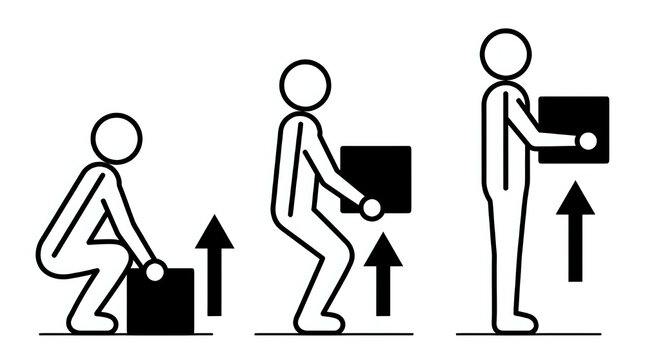 Illustration showing correct manual handling techniques for lifting boxes safely with handling