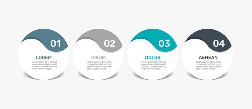 Horizontal business infographic template with four steps, circular elements. Vector illustration.