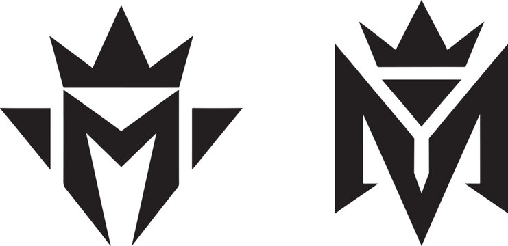 Geometric letter M monogram logo set with crown elements for luxury brand identity vector design