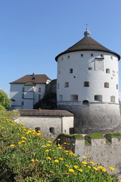 The historic round tower of Kufstein Fortress in Tyrol, Austria.