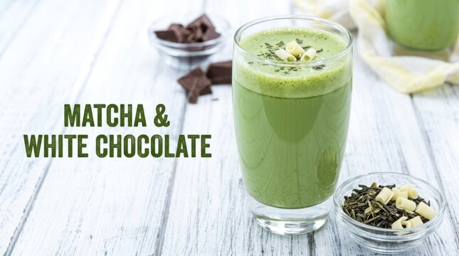 Refreshing matcha green tea latte with white chocolate and dark chocolate chunks