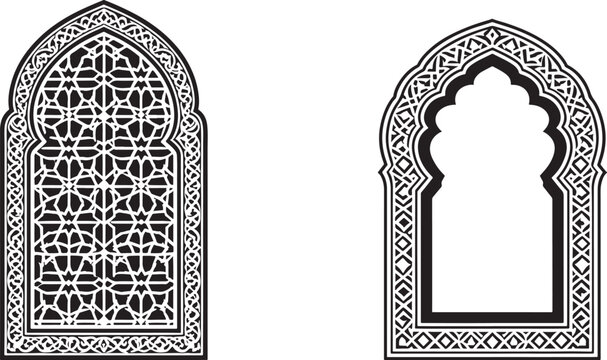 Islamic arch vector frames with traditional Arabic geometric patterns and oriental ornaments for laser cutting and design decoration