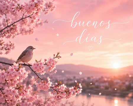 buenos d&iacute;as bird on a branch