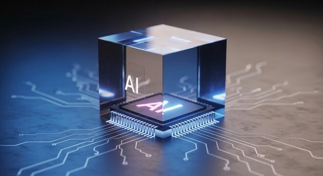 Advanced AI Chip Embedded in Futuristic Circuitry, Representing Artificial Intelligence and Technological Innovation