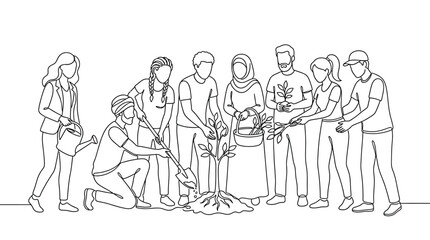 Obraz premium People planting a tree together outdoors.