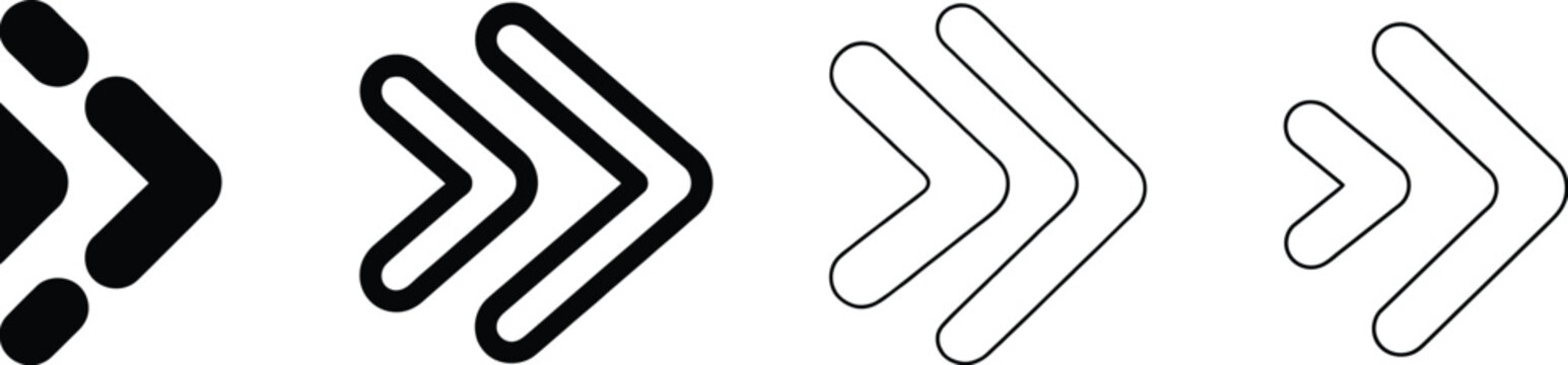 Double Right Arrow Icon Set in Various Styles for Fast Forward, Next Action, and Navigation Controls