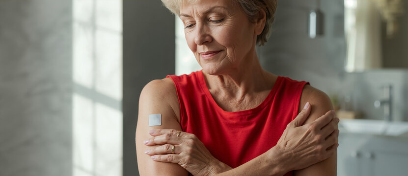 an elderly woman with a hormonal transdermal patch