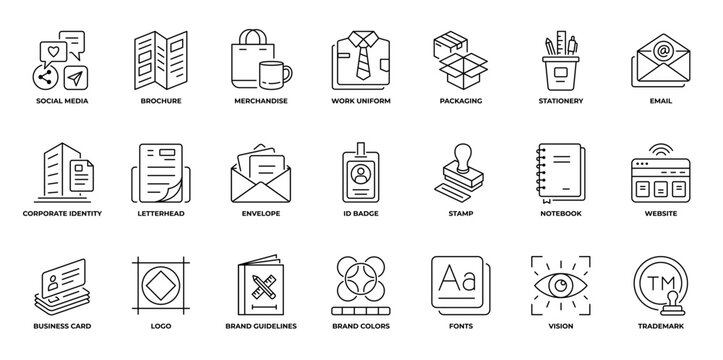 Corporate Identity and Brand Identity Line Art Icon Pack Vector Illustration