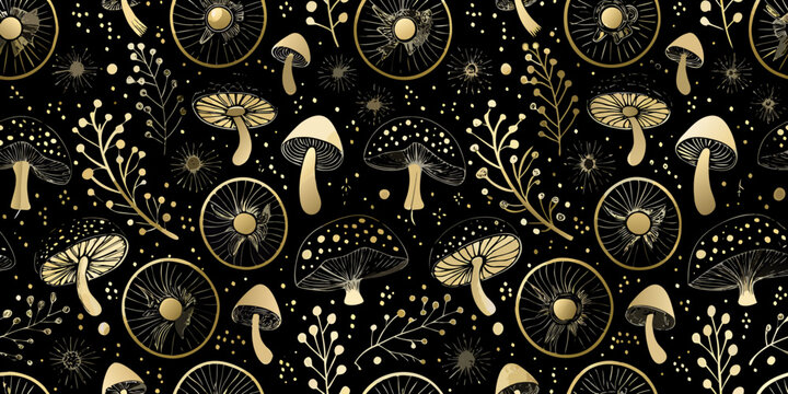 Mushroom Pattern A Detailed Vector Illustration With Golden Accents