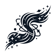 Obraz premium Cosmic Wave Symmetrical Design with Stars and Planets Representing Celestial Motion and Energy