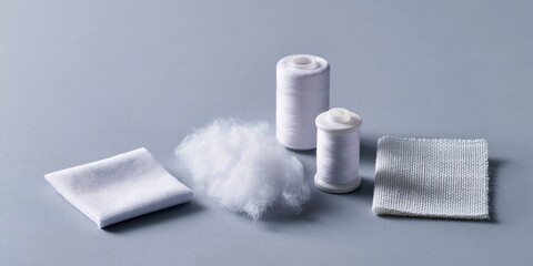 Fototapeta premium White textile materials and sewing threads