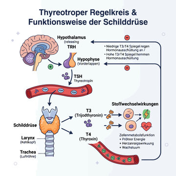 Diagram illustrating the thyroid hormone regulation system and its functions