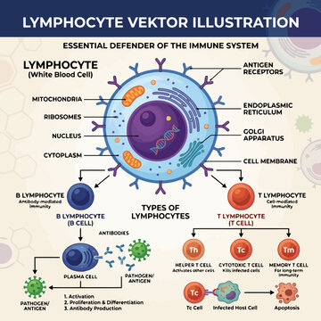 Diagram illustrating the structure and types of lymphocytes
