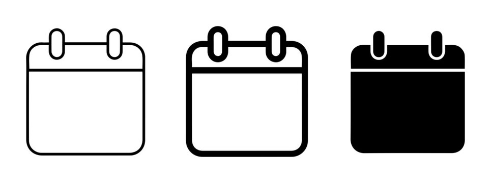 Calendar Icons Set, Simple Date Planner Symbols, Event Schedule Icons, Black and White Graphic Resources for Planning and Organization