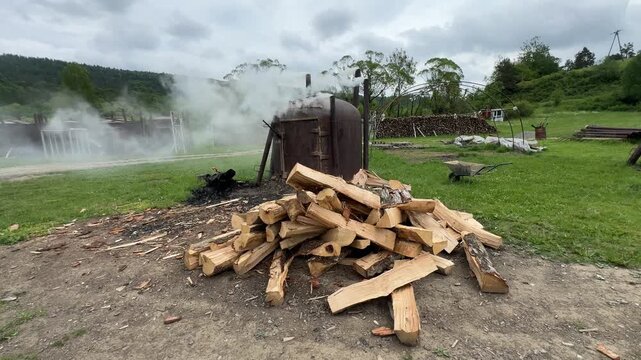 Retort. Traditional method of producing charcoal.