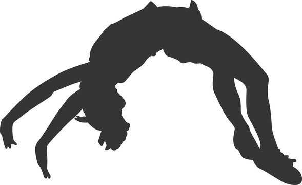 Gray Silhouette Acrobatic Backbend Gymnastics Move &mdash; Flexible Performance Action Pose Illustration on Transparent Background
