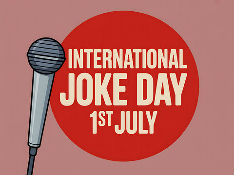 International joke day illustration with microphone on pink background