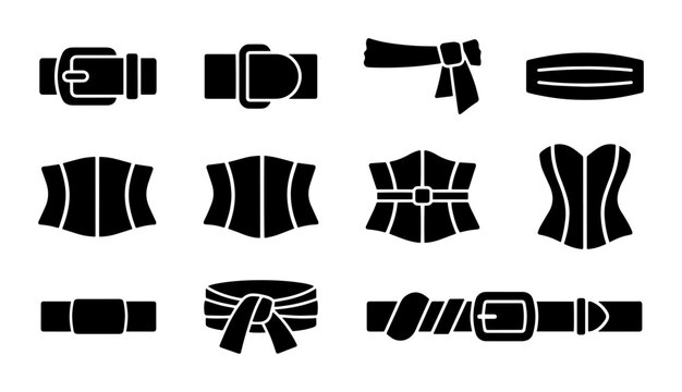 Vector Belt Icons Set: Fashion Accessories, Waist Cinchers, Buckles, and Ties