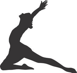 Fototapeta premium Gray Silhouette Woman Yoga Warrior Lunge Arms Extended — Balance Fitness Wellness Illustration on Transparent Background 