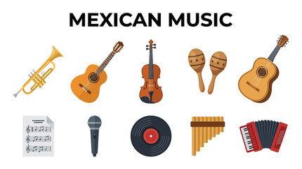 Mexican Music Instruments and Symbols. © zyaa