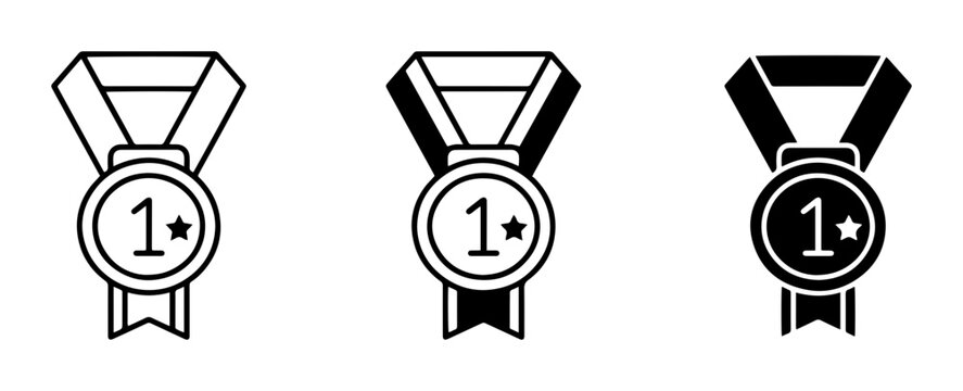 First Place Medals, Gold Award Icons, Champion Badges, Victory Symbols, Top Rank Emblem, Number 1 Achievement Graphics, Set of 3