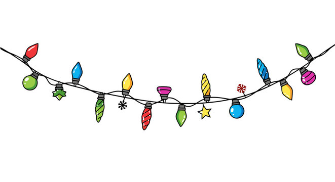 Hand-drawn Christmas light string on white background