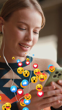 Social Emoji VERTICAL Up 60 Sec &ndash; Animated Emoji Reactions, Social Media Icons and Fun Engagement Overlays for Video Editing, Reels and Stories