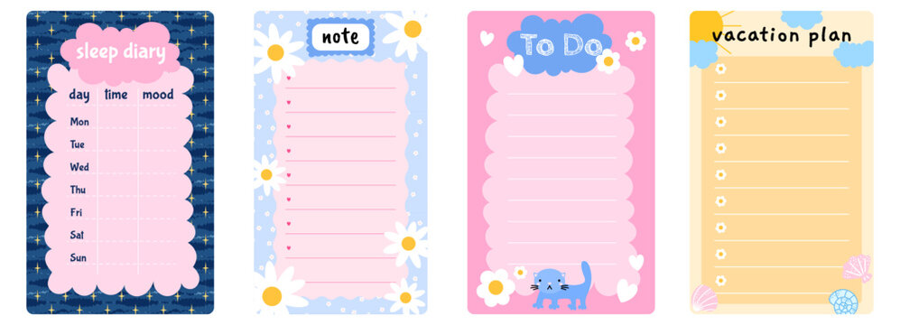 Note kid background school memo frame catalog cute planner kitten. This stock illustration features a pink daily schedule template with a torn edge and grid design for a printable set.