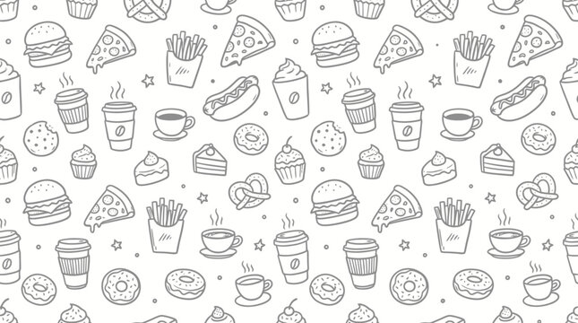 Fast food and snacks hand drawn doodle seamless pattern