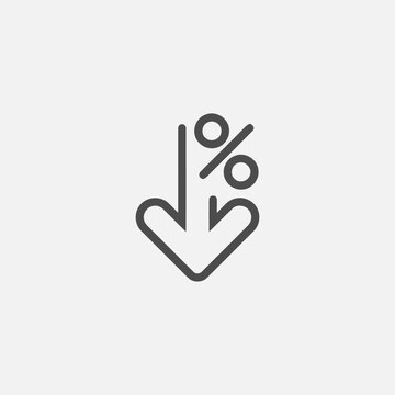 Percentage decrease icon with downward arrow for finance design