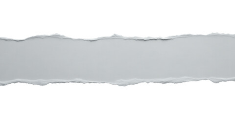 Fototapeta premium Torn gray paper strip isolated on white background for creative design and advertising use