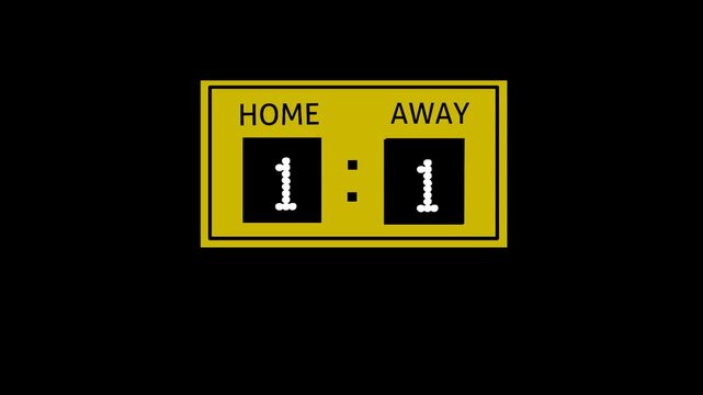Animated Football Scoreboard Update From 1-0 to 1-1 With Transparent Background