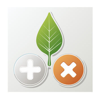 Green leaf with plus and minus symbols icon