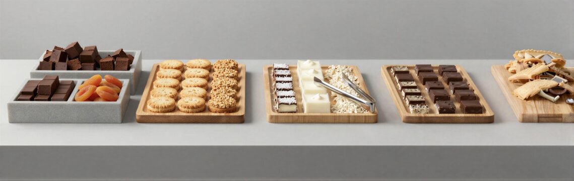 Assorted chocolates and biscuits arranged on display table