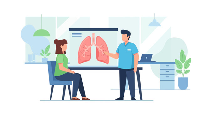 Doctor Explaining Lung Anatomy to Patient in Medical Office