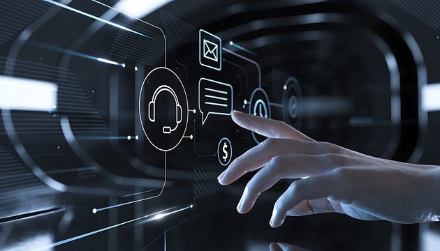 hand pushing button on a touch screen interface