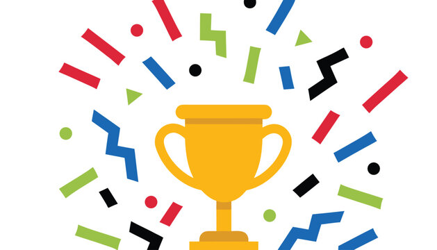 Award trophy with colorful confetti celebration