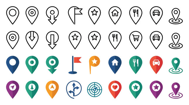 Map Pointer Icon Set &ndash; Location Pin, Navigation & GPS Marker Vector Collection