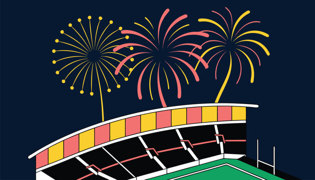 Fireworks display over stadium for celebration event