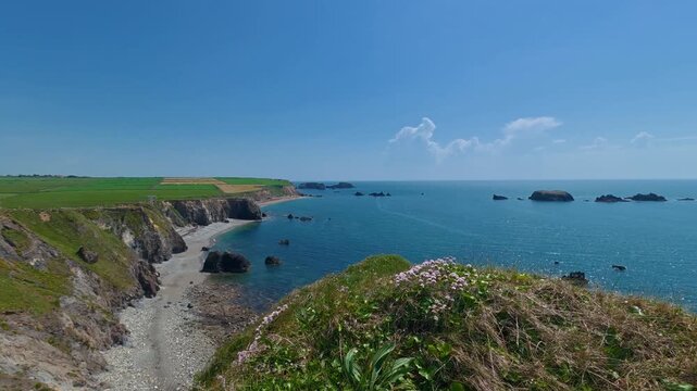 Coastal timelapse shimmering seas puffy clouds and blue skies copper Coast Waterford Ireland epic locations
