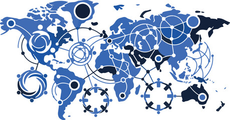 Abstract Global Network Connection with People Icons and World Map. © Joy