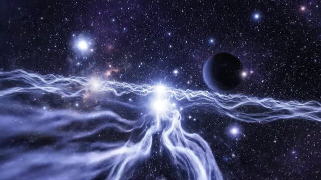 Celestial Light Waves Connect Energy Points Across Cosmic Space