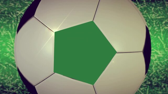 A green screen with white background and soccer ball grass in the middle of sitting on top corner room animated chromakey background illustration colorful frame depth composition style