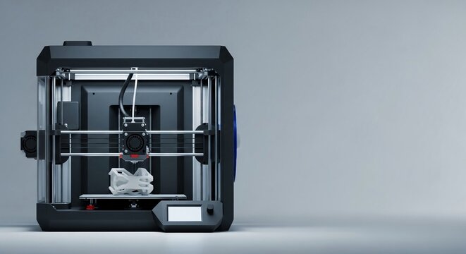 Advanced 3D printer technology creating precise prototypes in a modern studio setting, showcasing innovation and fabrication capabilities.
